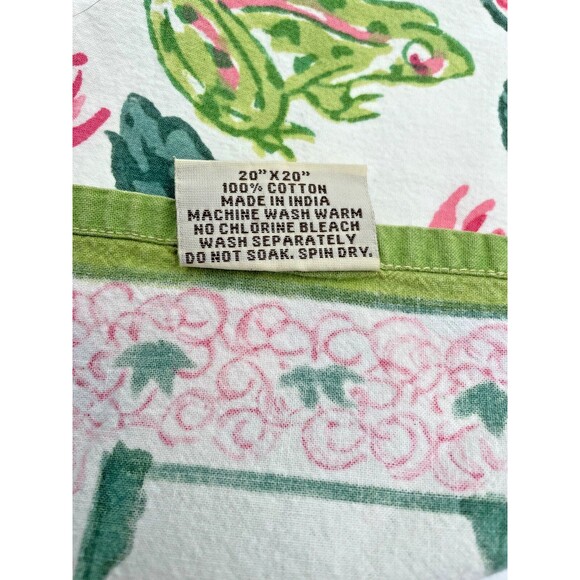 Pomegranate Cotton Napkins Set of 4 Pink & Green Frogs Lily Pads Whimsical - Picture 9 of 11